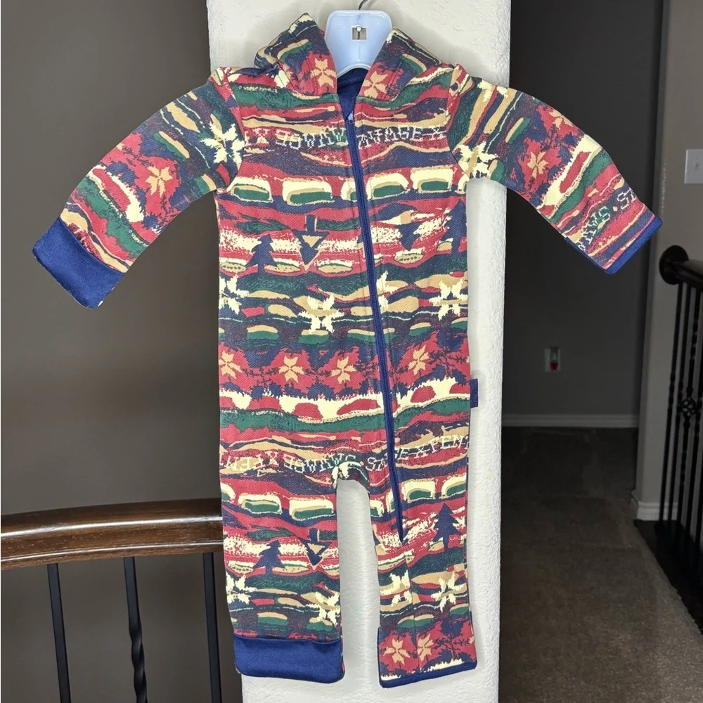 Forever Savage Hooded Baby Onesie in Red Cognac Cabin Cutie Print Size 6-9M